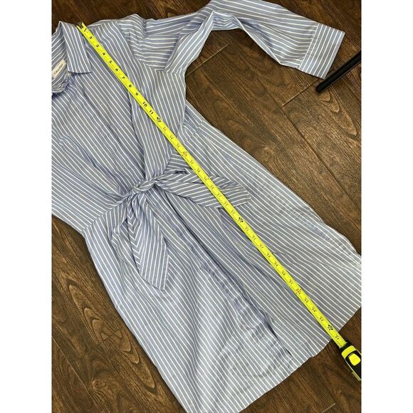 CALVIN KLEIN BLUE WHITE STRIPED LONG SLEEVE BUTTON UP TIE COTTON SHIRT DRESS 6? - Picture 12 of 15